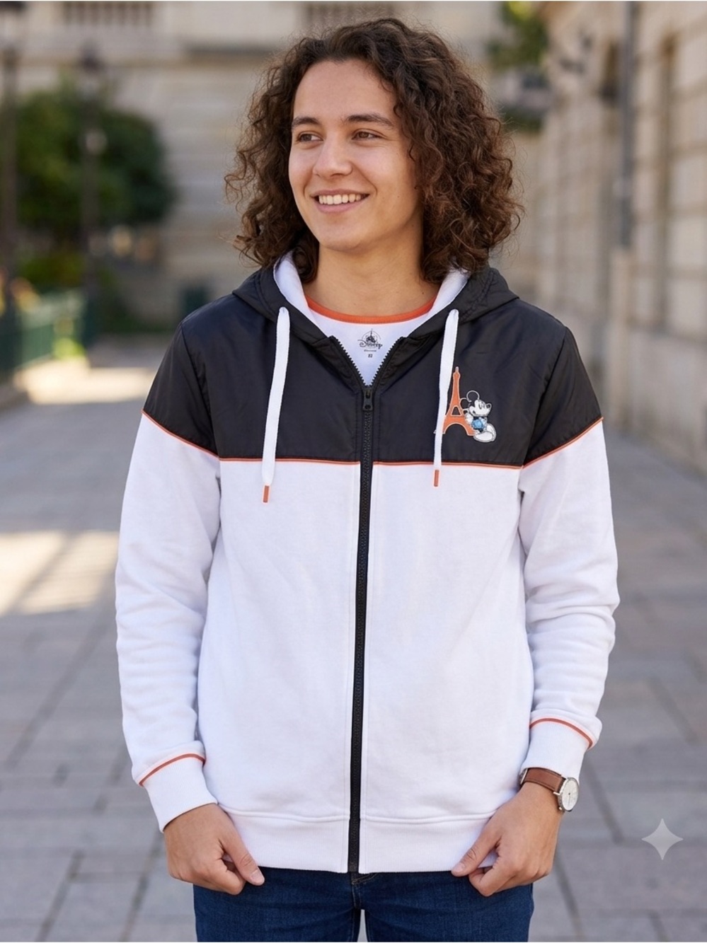 Disney Paris White and Black Zip-Up Hoodie with Eiffel Tower Mickey